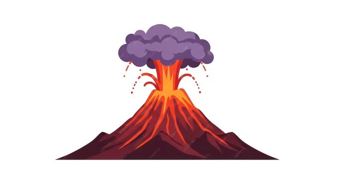 Erupting volcano with ash cloud.