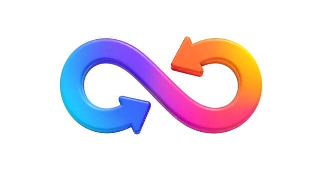 Vibrant Gradient Infinity Loop Rotating with Arrows Object Isolated on White Background