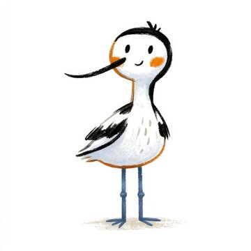 Cute pied avocet bird doodle illustration