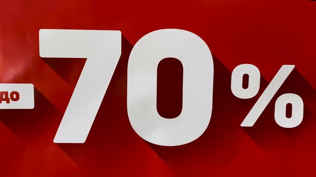 Discount sign showing 70 percent off for a promotional retail offer Marketing campaign for commerce and shopping
