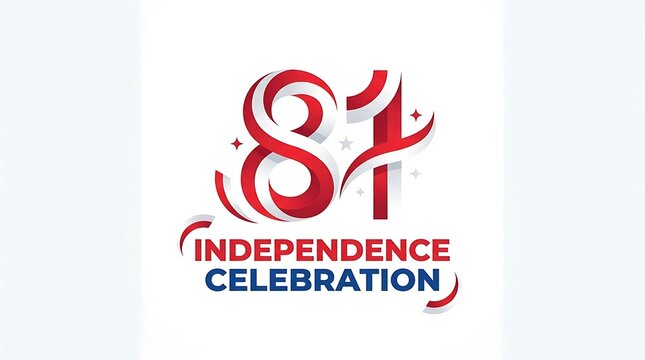 81st Independence Celebration Graphic Illustration with Red and Blue Ribbon Numbers for National Anniversary