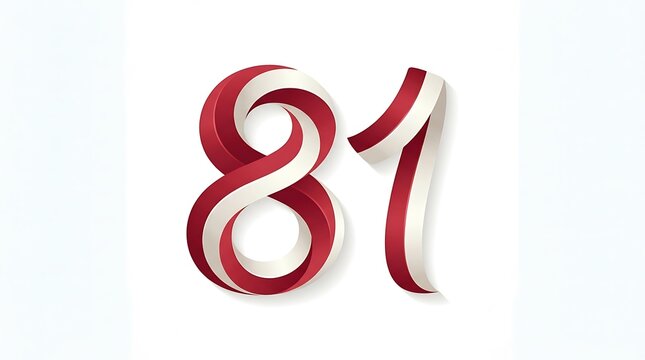 3D ribbon number 81 vector illustration isolated on white background for anniversary celebration or birthday logo design