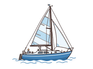 Blue sailboat on water. Isolated yacht illustration for nautical design and travel themes. © Goku