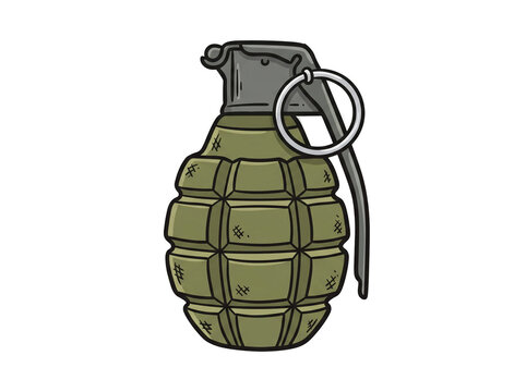 Hand grenade illustration. Military explosive weapon isolated on white background.