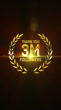 Thank You 3M Followers Golden Lettering Text Animation.