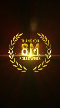Thank You 8M Followers Golden Lettering Text Animation.