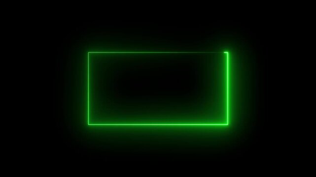 Bright neon glowing frame, zigzag line loop animation isolated on black background. Rectangle shaped glowing illuminated frame design template for multiple uses.