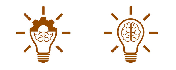 Brown Knowledge Brain and Settings Icon Set Isolated on Transparent Background PNG Vector Symbols © House of Designs