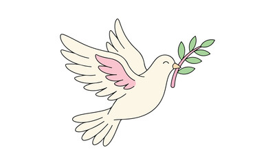 Fototapeta premium A hand drawn sketch of a white dove of peace carrying a green olive branch in its beak