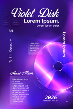 Futuristic Purple Music Poster Design with Glowing CD Disc, Dot Waves, and Glassmorphism Layout