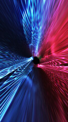 Fototapeta premium Dynamic abstract light tunnel with blue and red neon streaks, creating a futuristic sense of speed, motion, and digital energy.