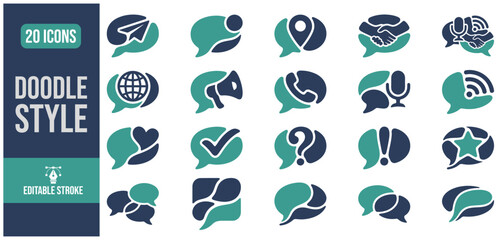 Obraz premium Speech bubble icons in teal and navy conveying communication concepts during a flat design presentation