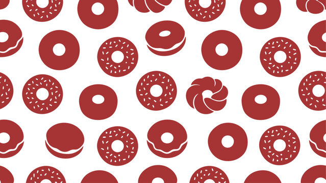 Red Donut Seamless Pattern Vector Background. Flat vector illustration EPS 10.