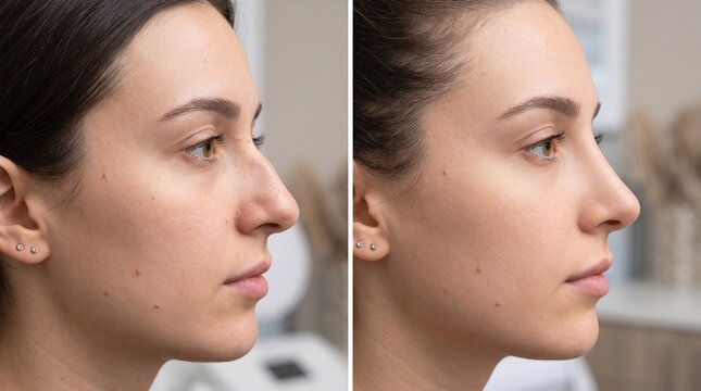 Before and after asymmetrical nose bridge cosmetic realignment procedure
