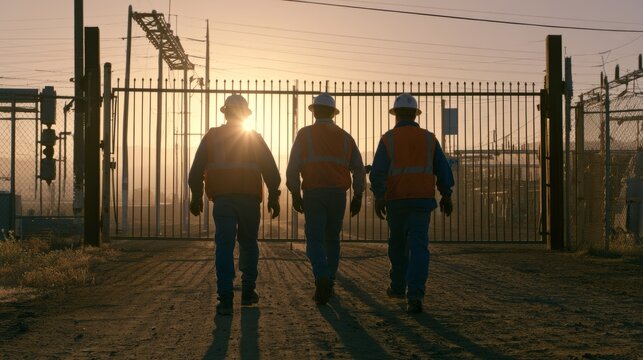 Electrical Maintenance Crew at Sunset