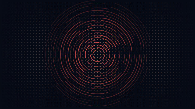 Dark futuristic radar background with glowing dot grid and concentric dashed pink rings emanating from the center in a high tech head up display style