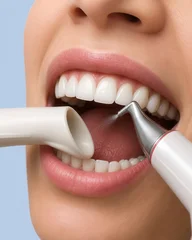 Dentist performing professional teeth cleaning in female mouth © Nadia