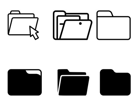 File Folder Icons Set in Modern Outline and Solid Style Vector Illustration