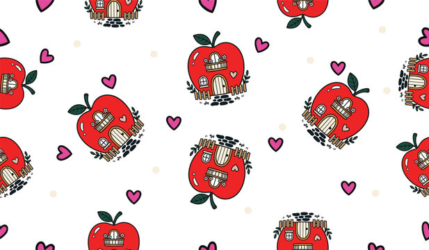 cute apple shaped house pattern background
