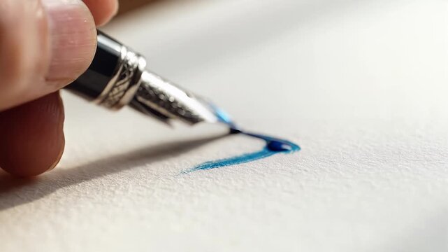 Fountain pen writing on paper in extreme close up shot