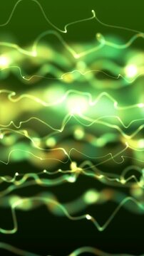 Vertical Seamless Loop Abstract Green Glowing Wavy Lines Background