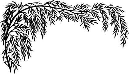 Weeping willow branch arch top corner frame border design vector © SHARMIN