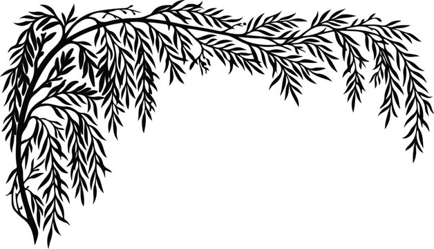 Weeping willow branch arch top corner frame border design vector