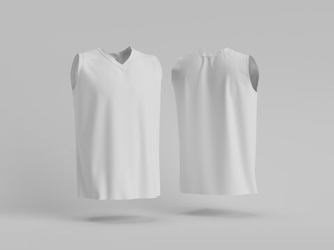 3D Render Floating Blank Basketball Jersey Mockup. Blank White Sleeveless Basketball Jersey Mockup 3D Render