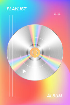 Retro CD Disc Poster Template with Vibrant Gradient Background and Holographic Rainbow Effect