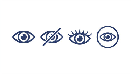 Four Eye Icons In Blue Tones Featuring Visible Hidden Lashed And Circled Variations eyes © SheulyAkter