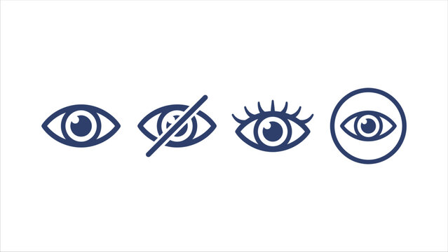 Four Eye Icons In Blue Tones Featuring Visible Hidden Lashed And Circled Variations eyes