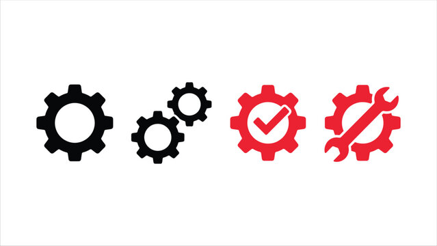 Gear Icons With Check Mark And Wrench Flat Vector Illustration On White Background cogwheel