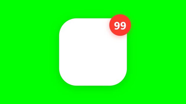 App Notification Icon with Red Badge Counter Increasing from 1 to 99 on Green Screen Background
