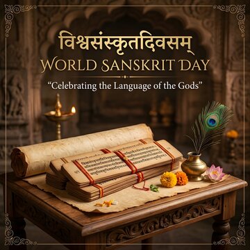 World sanskrit day celebration with ancient books