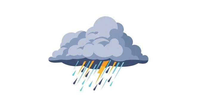 Rainy weather with colorful raindrops falling.