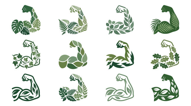 Green Leafy Arm Muscles Illustration Set.