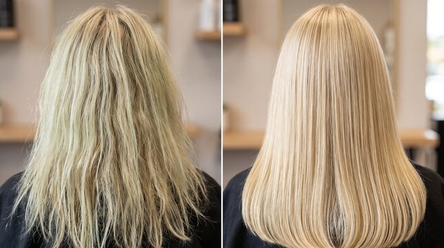 Before and after pool chlorine green hair damage repair treatment