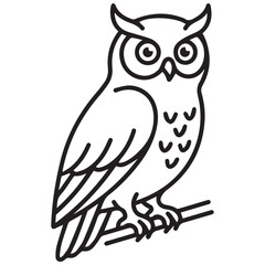Obraz premium Stylized owl sitting on a tree branch line art icon illustration with bird of prey wildlife nocturnal
