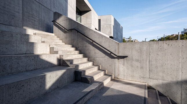 Minimalist Brutalist Concrete Stairs with Geometric Shadows in Natural Light