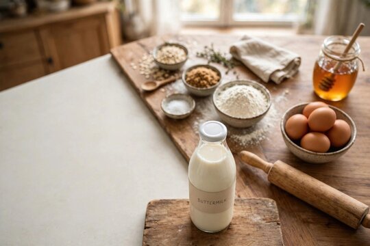 Baking Ingredients on Wooden Table