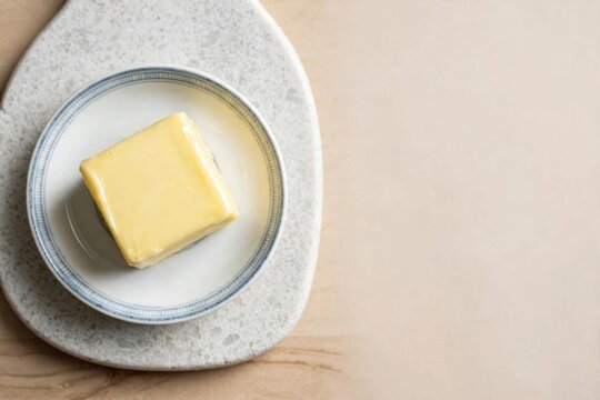 Block of Butter on Ceramic Plate