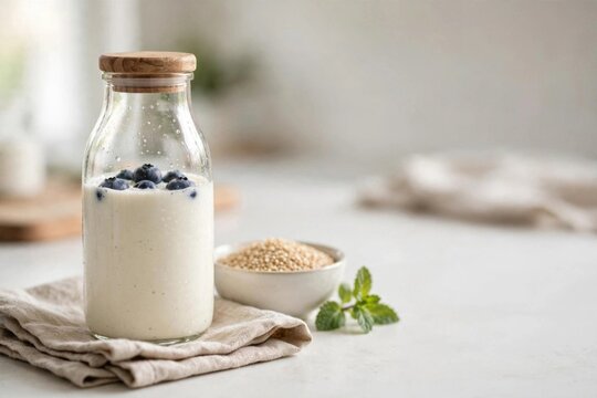 Fresh Soy Milk with Blueberries and Mint