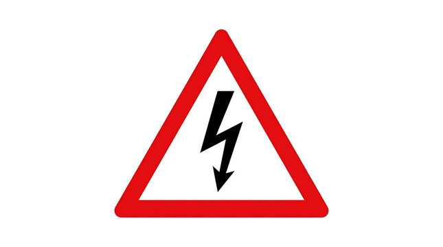 High voltage warning sign with a black lightning bolt inside a red triangle.