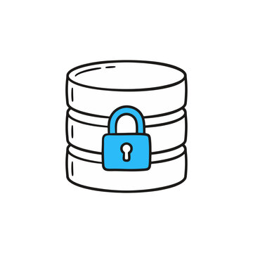 database security icon with blue padlock secured server storage and data protection vector illustration for cloud computing and information privacy concept