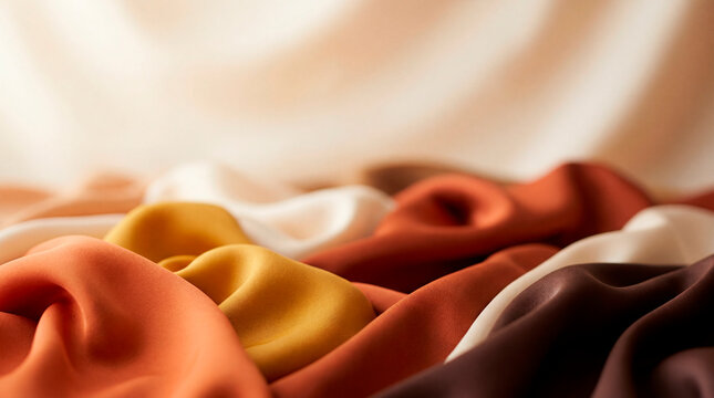Soft draped autumn colored silk fabric in warm earthy tones for cozy Thanksgiving backdrop