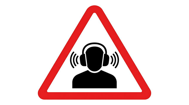 Warning sign indicating loud noise and hearing protection required.