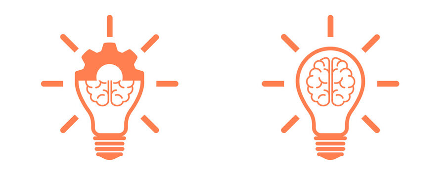 Coral Knowledge Brain and Settings Icon Set Isolated on Transparent Background PNG Vector Symbols