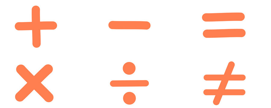 Coral Math Symbols Icons Set Equal Minus Division Not Equal Plus Cross Mark PNG Vector