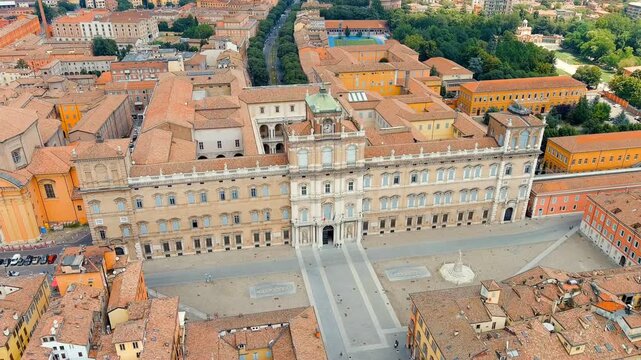 Modena, Italy. Ducale di Modena Palace. Historical Center. Summer. Drone footage, Point of interest