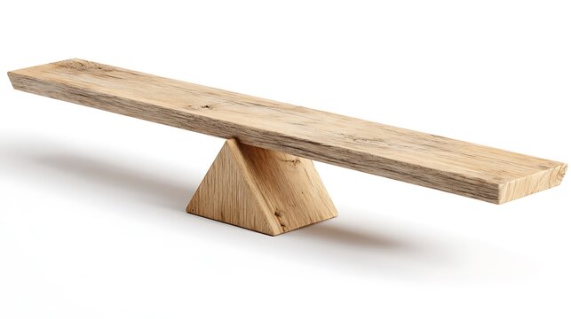 Wooden Balance Beam Equilibrium Concept on White Background